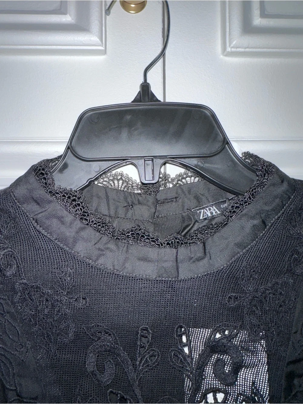 ZARA Black Embroidered High-Neck Blouse